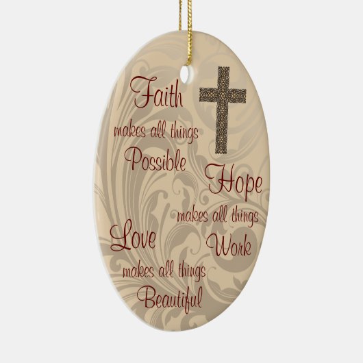 信頼希望及び愛楕円形のオーナメントのアイボリー セラミックオーナメント (右)