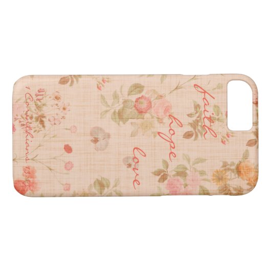 信頼、希望、愛聖書の詩の引用文のヴィンテージの花柄 Case-Mate iPhoneケース (裏面(横))