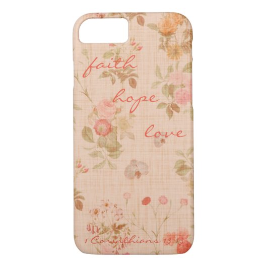 信頼、希望、愛聖書の詩の引用文のヴィンテージの花柄 Case-Mate iPhoneケース (裏面)