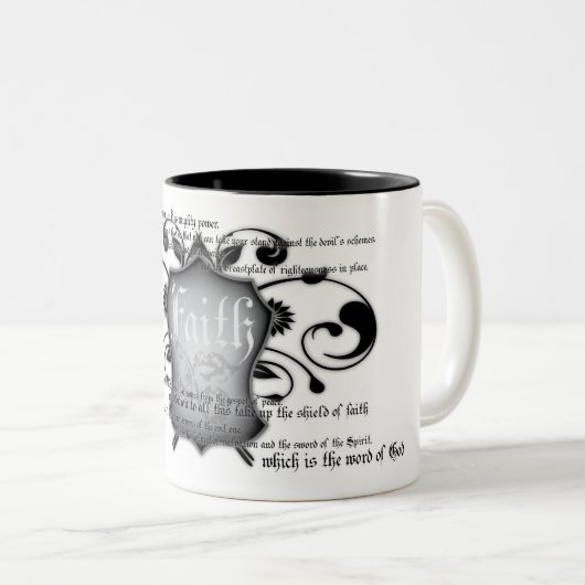 信頼(神の装甲)のキリスト教のマグの盾 ツートーンマグカップ (正面右)