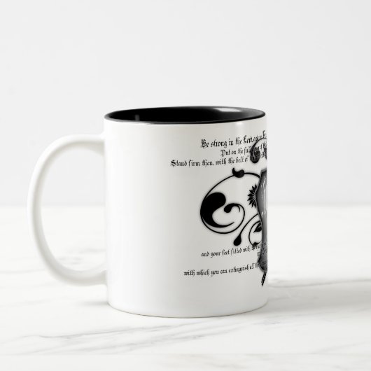 信頼(神の装甲)のキリスト教のマグの盾 ツートーンマグカップ (左)