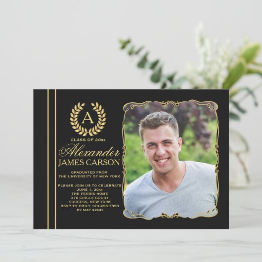 修了済み大学院の写真卒業のお知らせ/請求書 招待状 (スタンド正面)