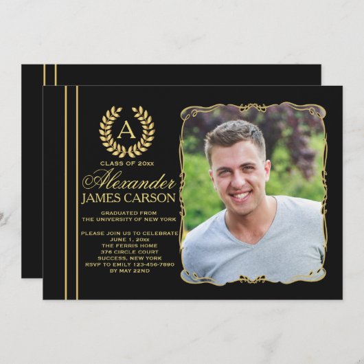 修了済み大学院の写真卒業のお知らせ/請求書 招待状 (正面/裏面)