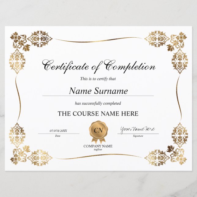 修了証クラシック書 (正面)