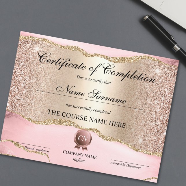 修了証授与コース修了 (rose gold and gold blush pink agate certificate of completion)