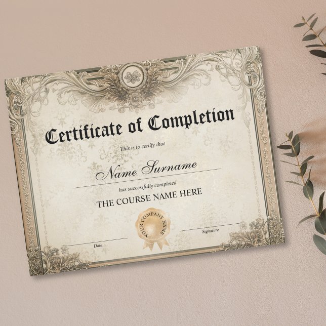 修了証授与コース (CLASSIC ELEGANT BEIGE GOLD ORNATE CERTIFICATE OF COMPLETION)