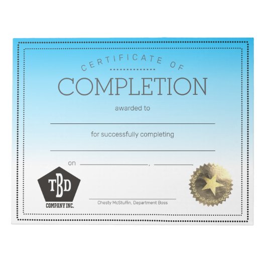 修了証明書の埋め込み従業員賞 ノートパッド (正面)