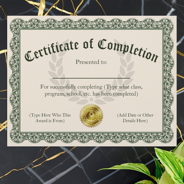 修了証明書、カスタマイズ可能8.5x11 (certificate of completion)