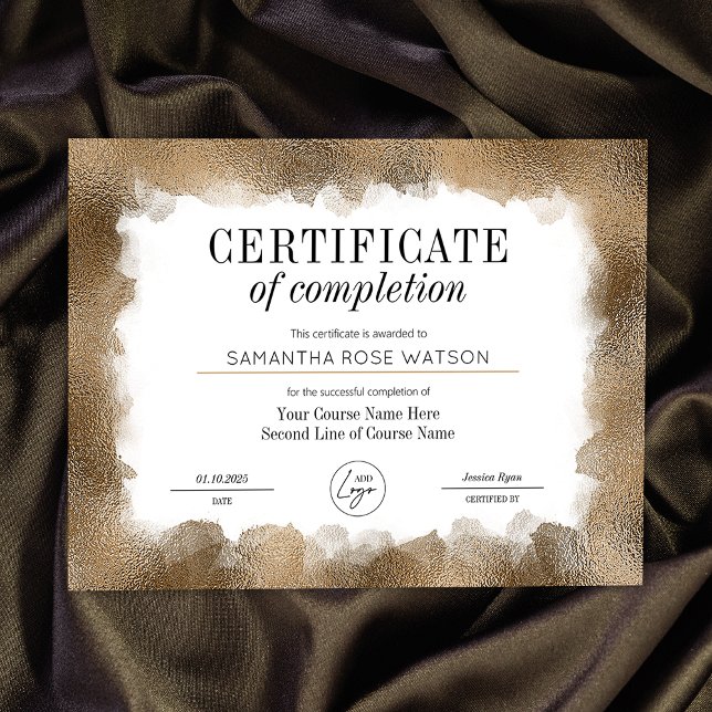 修了証金ゴールドグリッターサロン賞 (Elegant gold glitter effect Certificate of Completion professional course award)