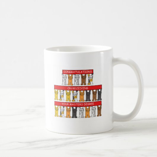 修士号のお祝い、漫画猫 コーヒーマグカップ (右)