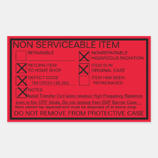修復不可能な漏れ放射線ステッカー 長方形シール