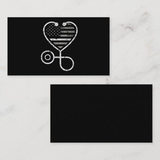 修正ナース薄い灰色の線ハートUSフラグ 名刺 (正面/裏面)