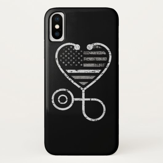 修正ナース薄い灰色の線ハートUSフラグ Case-Mate iPhoneケース (裏面)