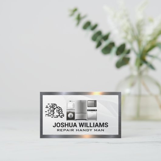 修正ロゴの修復 |アプライアンスの金属の背景 名刺 (スタンド正面)