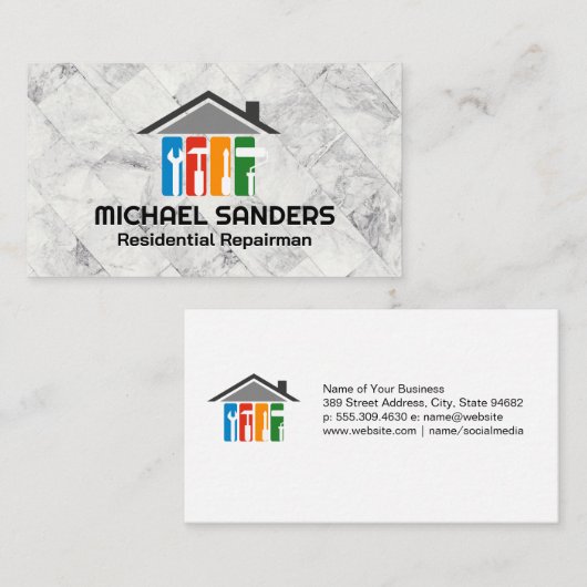 修理サービス | 手のひらツールアイコン 名刺 (正面/裏面)