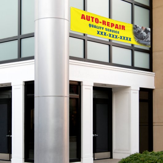 修理ショップ車の広告のパーソナライズ 横断幕 (ビルの外側)