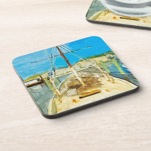 修理中のエビの船が印象抽象芸術 コースター (左側)