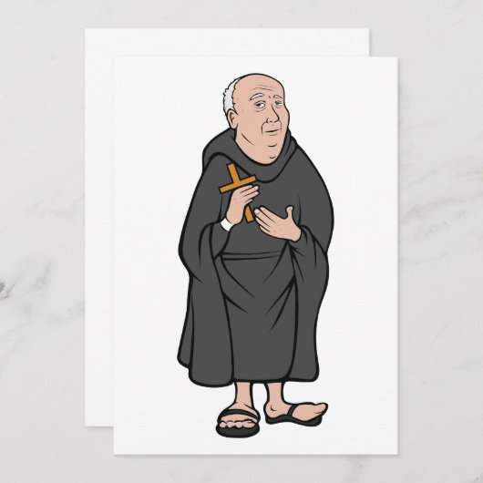 修道士がクロスを持ち、ローブを着た中世の宗教的なイメージ 招待状 (正面/裏面)
