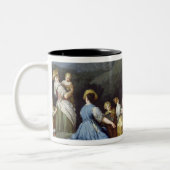 修道士のグループへの若い女の子の提供の卵 ツートーンマグカップ (左)