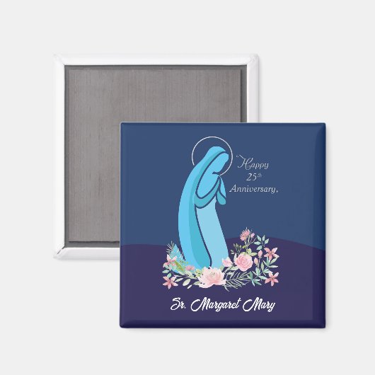 修道女ピンクの花が咲き誇る25周年記念 マグネット (正面/裏面)