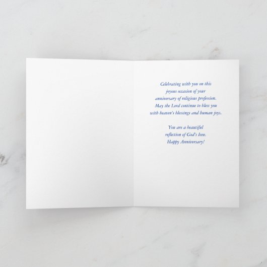 修道女メアリー・ニーリングへの宗教的生活の記念日 カード (内部)