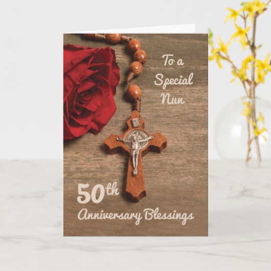 修道女50周年記念レッドローズ&ロザリオ カード (黄色い花)