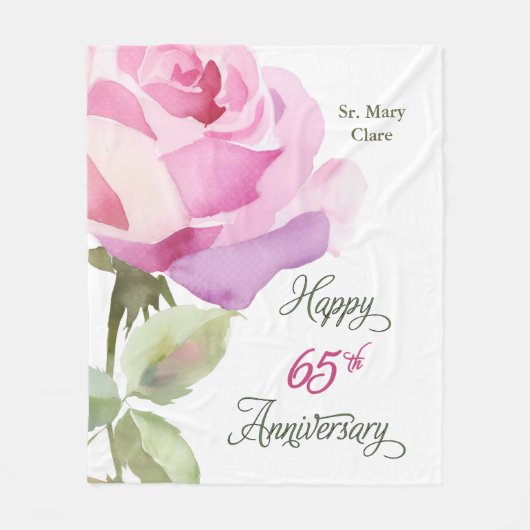 修道女65周年記念カスタムネームピンクの薔薇 フリースブランケット (正面)