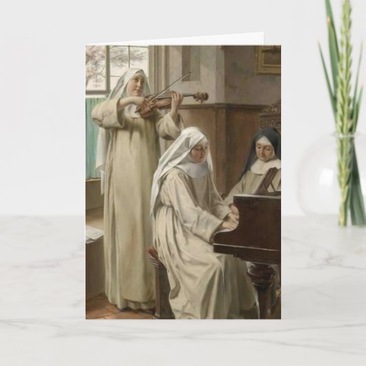 修道院の音楽 カトリック修女 バイオリン ピアノ カード (正面)