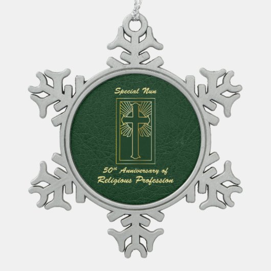 修道院創立50周年記念緑 スノーフレークピューターオーナメント (正面)