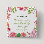 修道院宗教五周年記念水彩花 缶バッジ (正面)