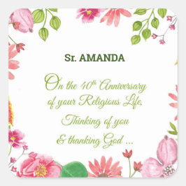 修道院宗教的40周年記念水彩花 スクエアシール