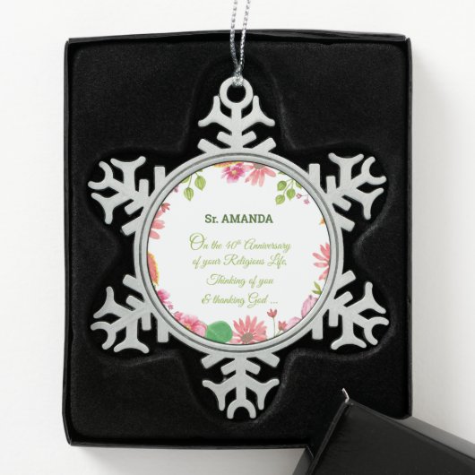 修道院宗教的40周年記念水彩花 スノーフレークピューターオーナメント (ボックス)