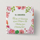 修道院10周年記念水彩花 缶バッジ (正面)