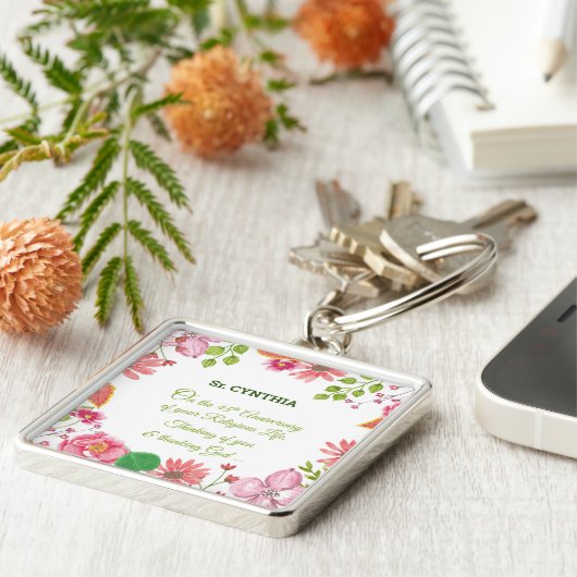 修道院45周年記念水彩花 キーホルダー (側面)