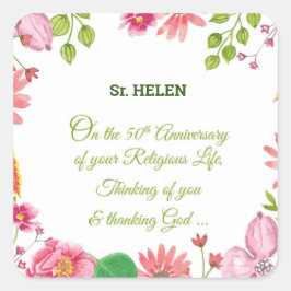 修道院50周年記念水彩花 スクエアシール