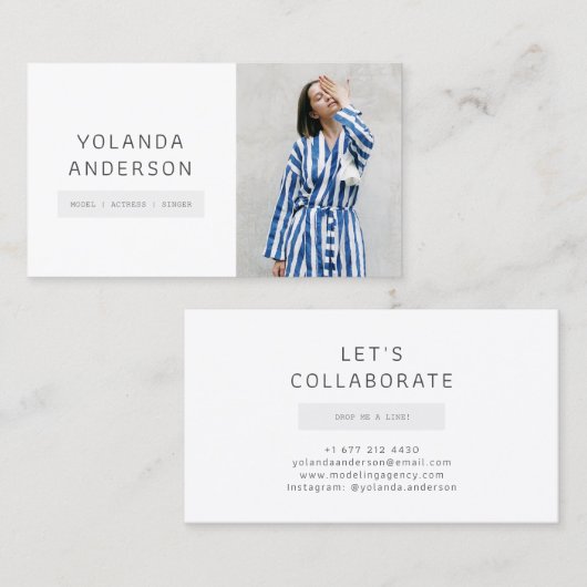 俳優が写真の白モダンファッションスタイリストをモデル 名刺 (正面/裏面)