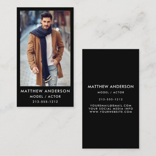 俳優のモデルカラー写真の名刺- Blk 名刺 (正面/裏面)