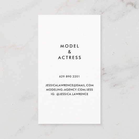 俳優モデルのヘッドショット写真シンプル写真 名刺 (裏面)