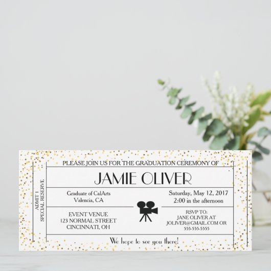 俳優/映画テーマの卒業のチケットの発表 招待状 (スタンド正面)