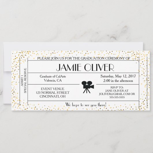 俳優/映画テーマの卒業のチケットの発表 招待状 (正面)