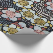 俳句白黒ピンクイエロー春の花 ラッピングペーパー (角)