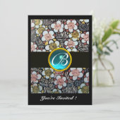 俳句/ 春の花 青いターコイズジェム モノグラム 招待状 (スタンド正面)