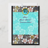 俳句/ 春の花 青いターコイズジェム モノグラム 招待状 (裏面)