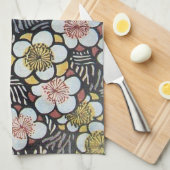 俳句/白黒ピンクイエロー春の花 キッチンタオル (四つ折り)