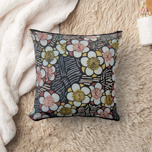 俳句/白黒ピンクイエロー春の花 クッション (ブランケット)