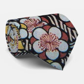 俳句/白黒ピンクイエロー春の花 ネクタイ (ロール)