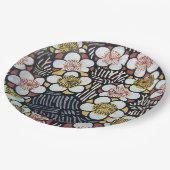 俳句/白黒ピンクイエロー春の花 ペーパープレート (アングル)