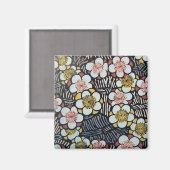 俳句/白黒ピンクイエロー春の花 マグネット (正面/裏面)