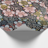 俳句/白黒ピンクイエロー春の花 ラッピングペーパー (角)