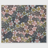 俳句/白黒ピンクイエロー春の花 ラッピングペーパー (フラット)